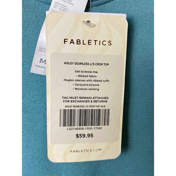 Fabletics Women's Light Green Aisley Seamless Long Sleeves Crop Top Size Medium - Picture 9 of 10
